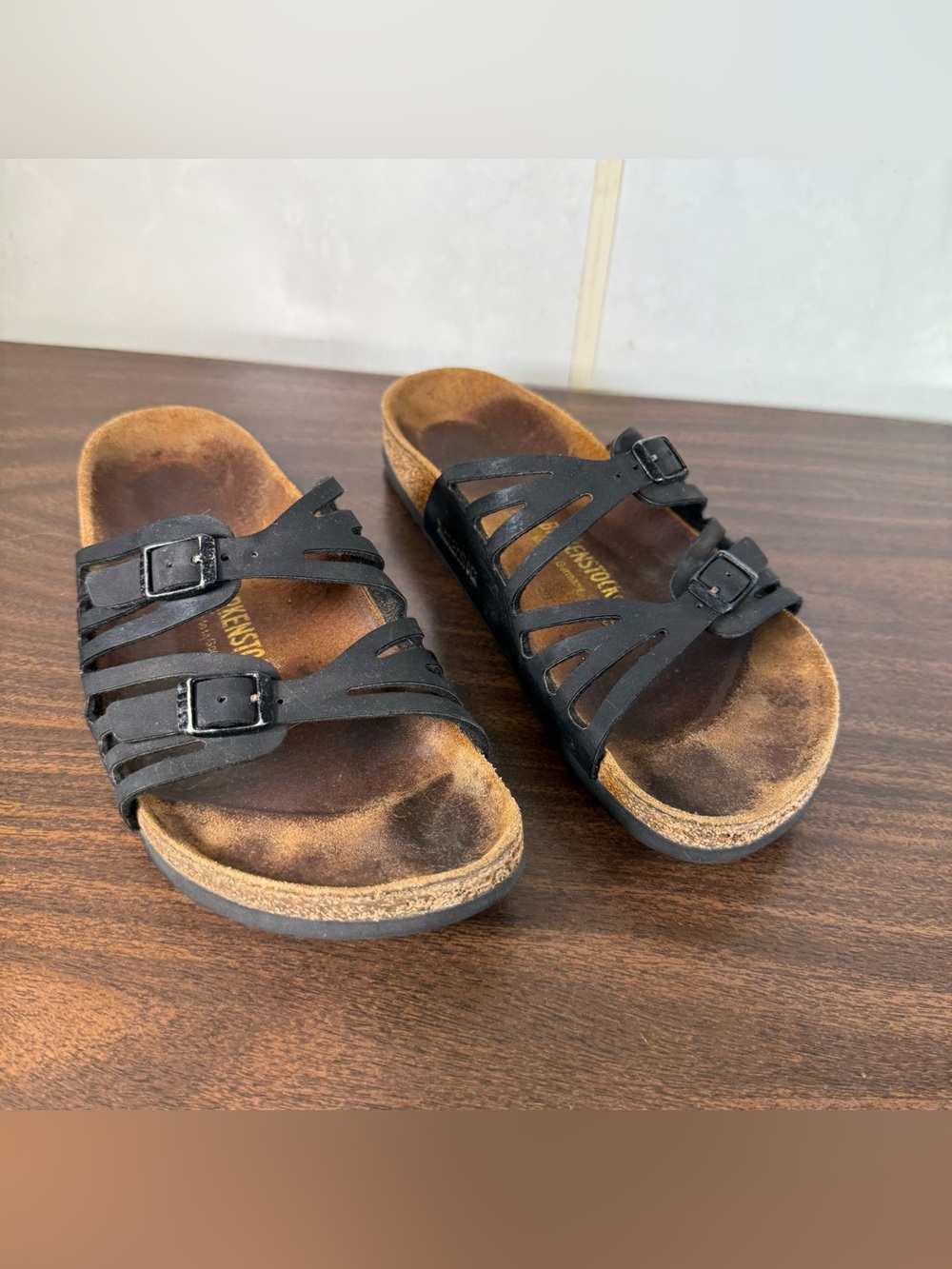 Birkenstock Granada Black Leather Dark Footbed Sandals Slide Women41  US 10 10.5